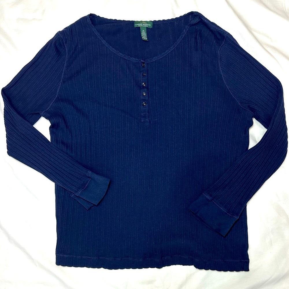Lauren Ralph Lauren Rib Henley Navy Women’s Sweater – Size 2X